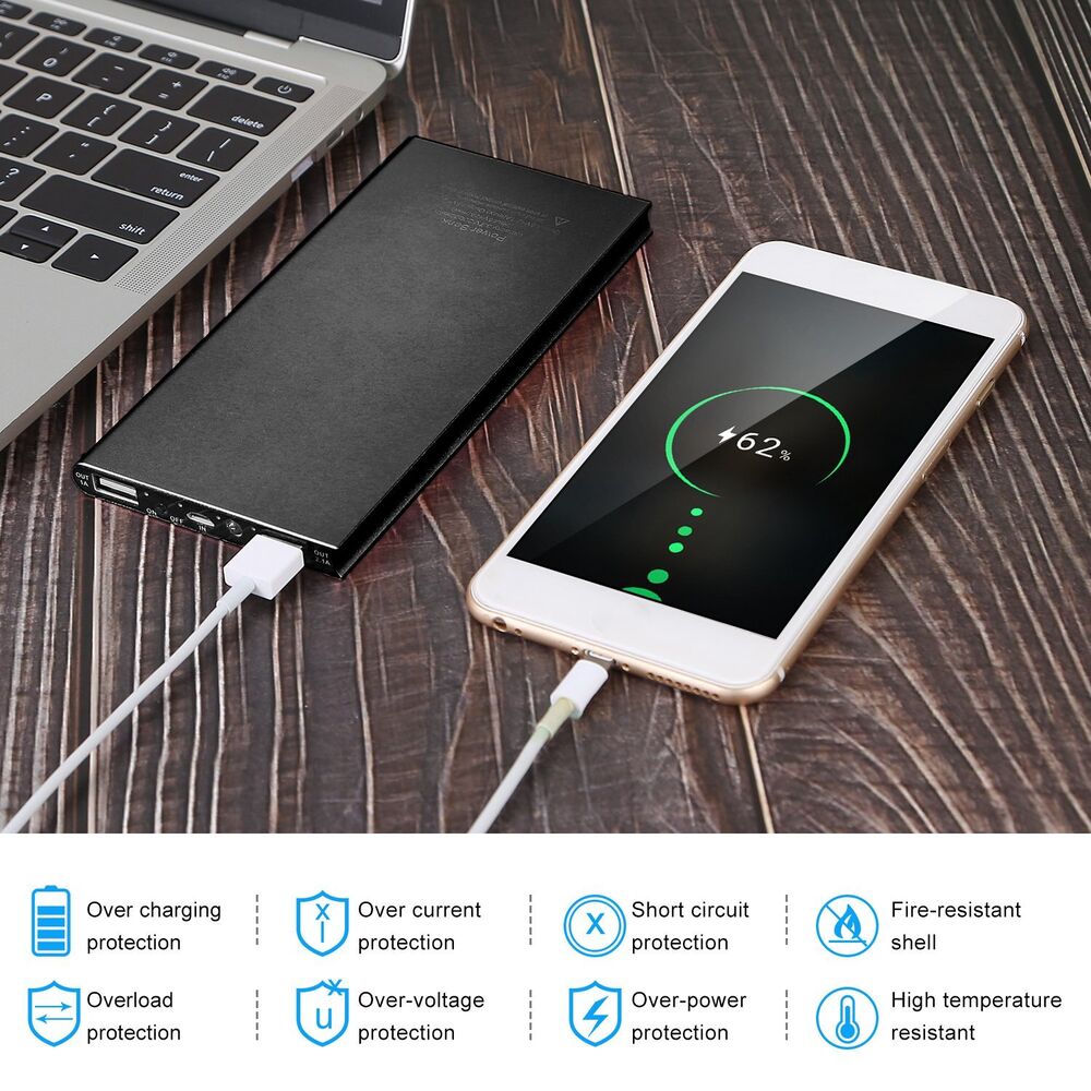 Portable Power Bank, Dual USB Charging Ports for Phone, Heated Jacket, Flashlight