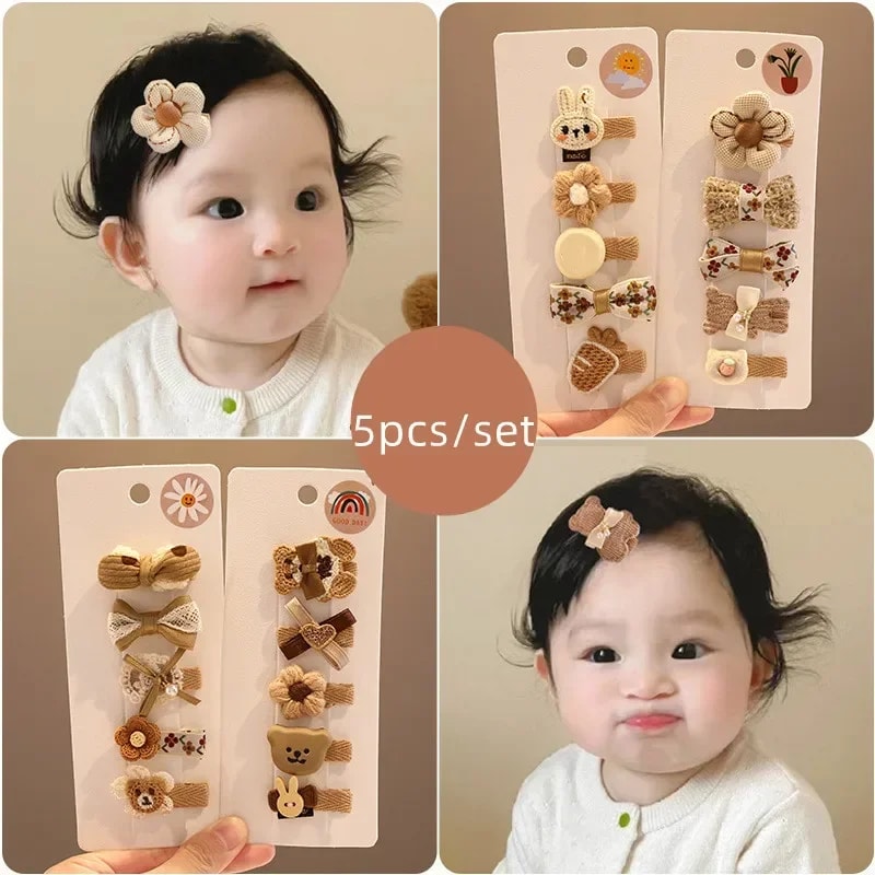 Baby Girl Hair Clips Korean Cute Fashion Cartoon Bear Bowknot Pin Milk Coffee Color Toddler Kids He 10