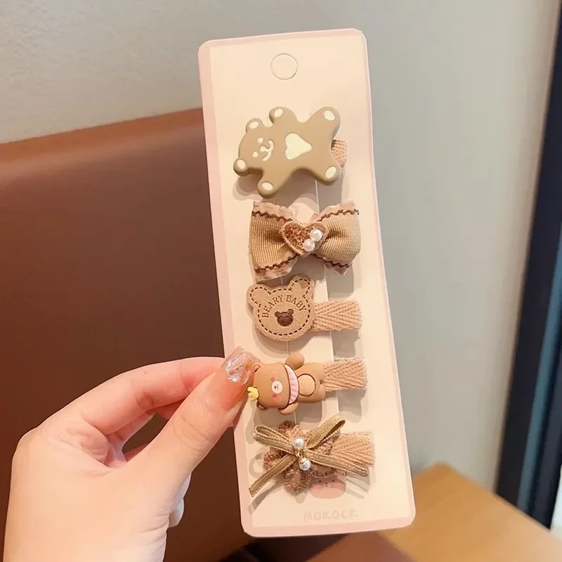 Baby Girl Hair Clips Korean Cute Fashion Cartoon Bear Bowknot Pin Milk Coffee Color Toddler Kids He 2