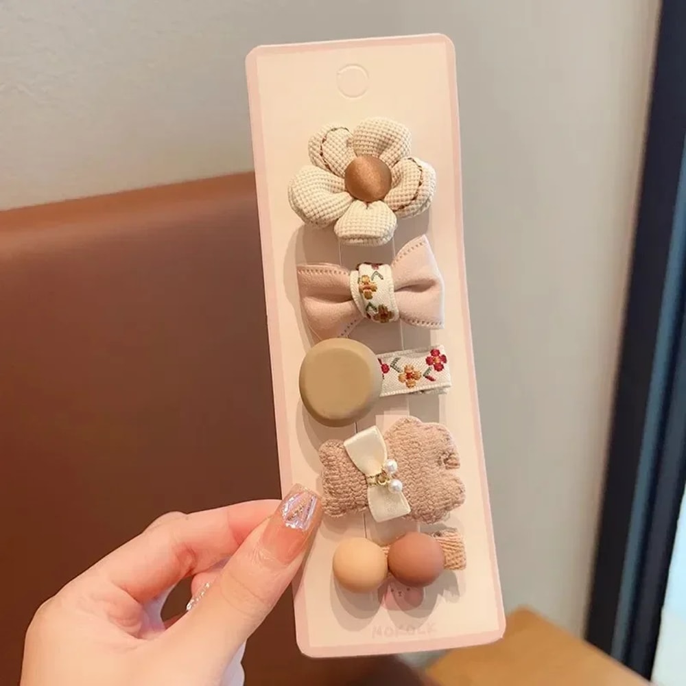 Baby Girl Hair Clips Korean Cute Fashion Cartoon Bear Bowknot Pin Milk Coffee Color Toddler Kids He 3