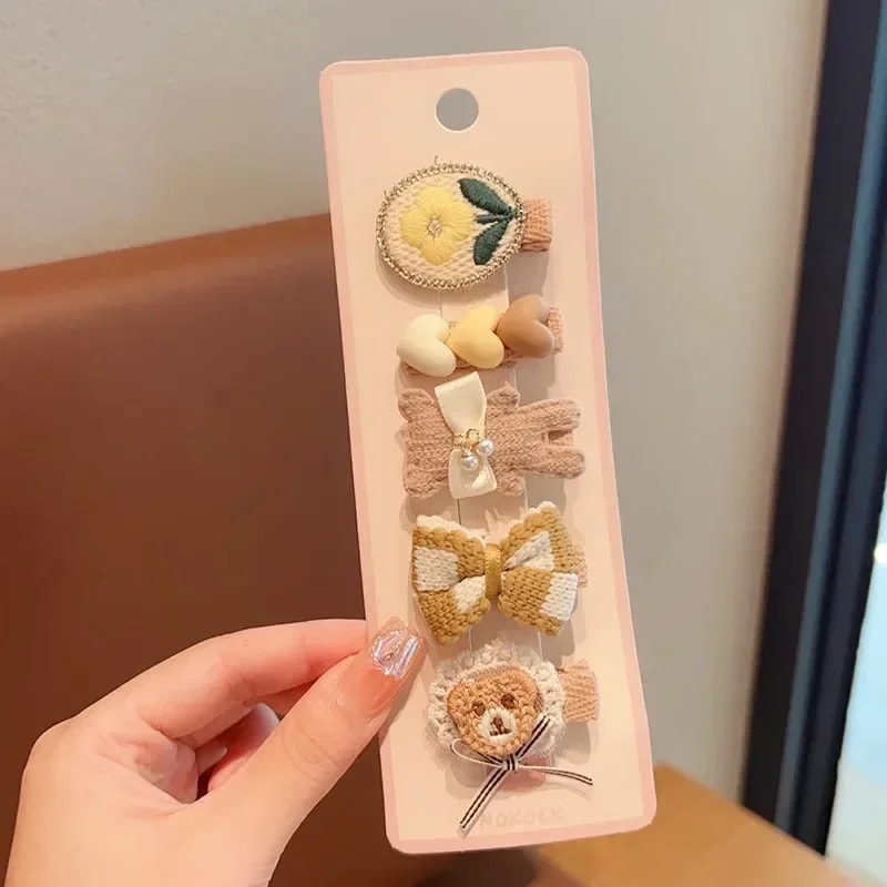 Baby Girl Hair Clips Korean Cute Fashion Cartoon Bear Bowknot Pin Milk Coffee Color Toddler Kids He 4