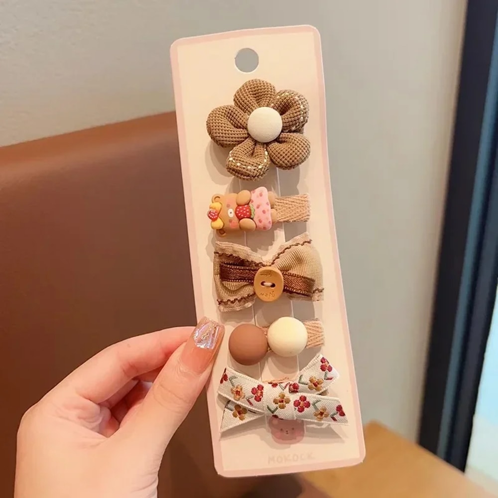 Baby Girl Hair Clips Korean Cute Fashion Cartoon Bear Bowknot Pin Milk Coffee Color Toddler Kids He 6