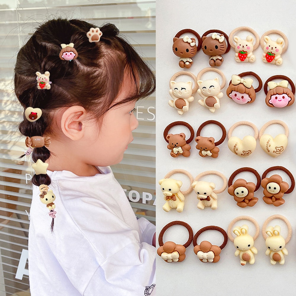Baby Hair Ties Cute Bear Rabbit Cartoon Animal Flower Ponytail Holder Rope Elastic No Hurt Hair Scr 1