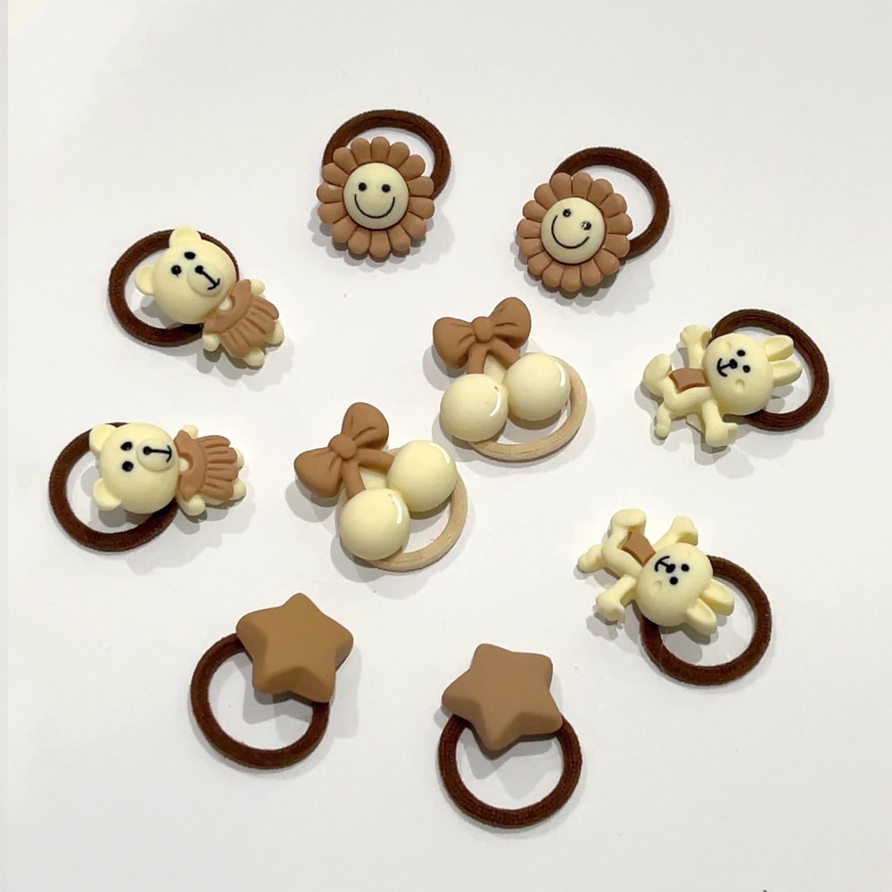 Baby Hair Ties Cute Bear Rabbit Cartoon Animal Flower Ponytail Holder Rope Elastic No Hurt Hair Scr 9