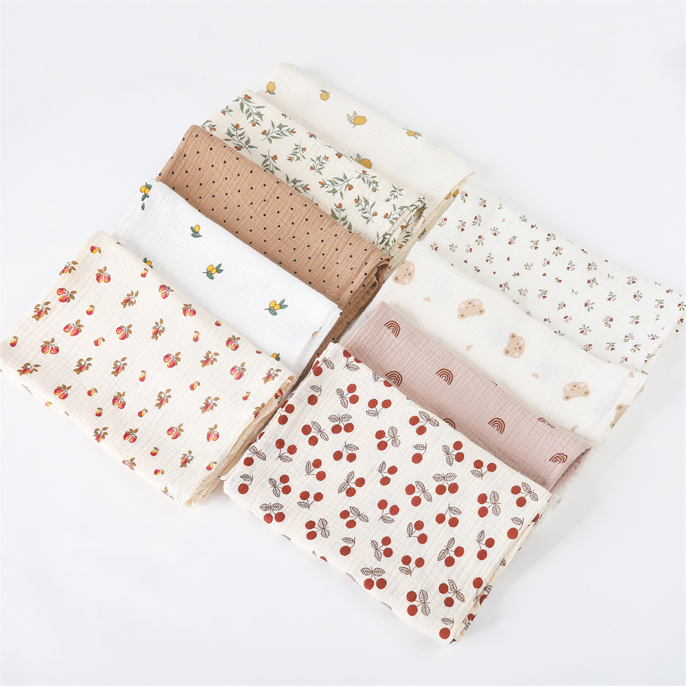 Floral Print Muslin Baby Blanket Cotton Swaddle Diaper Swaddle For New Born Crinkle Fabric Baby Bor 0