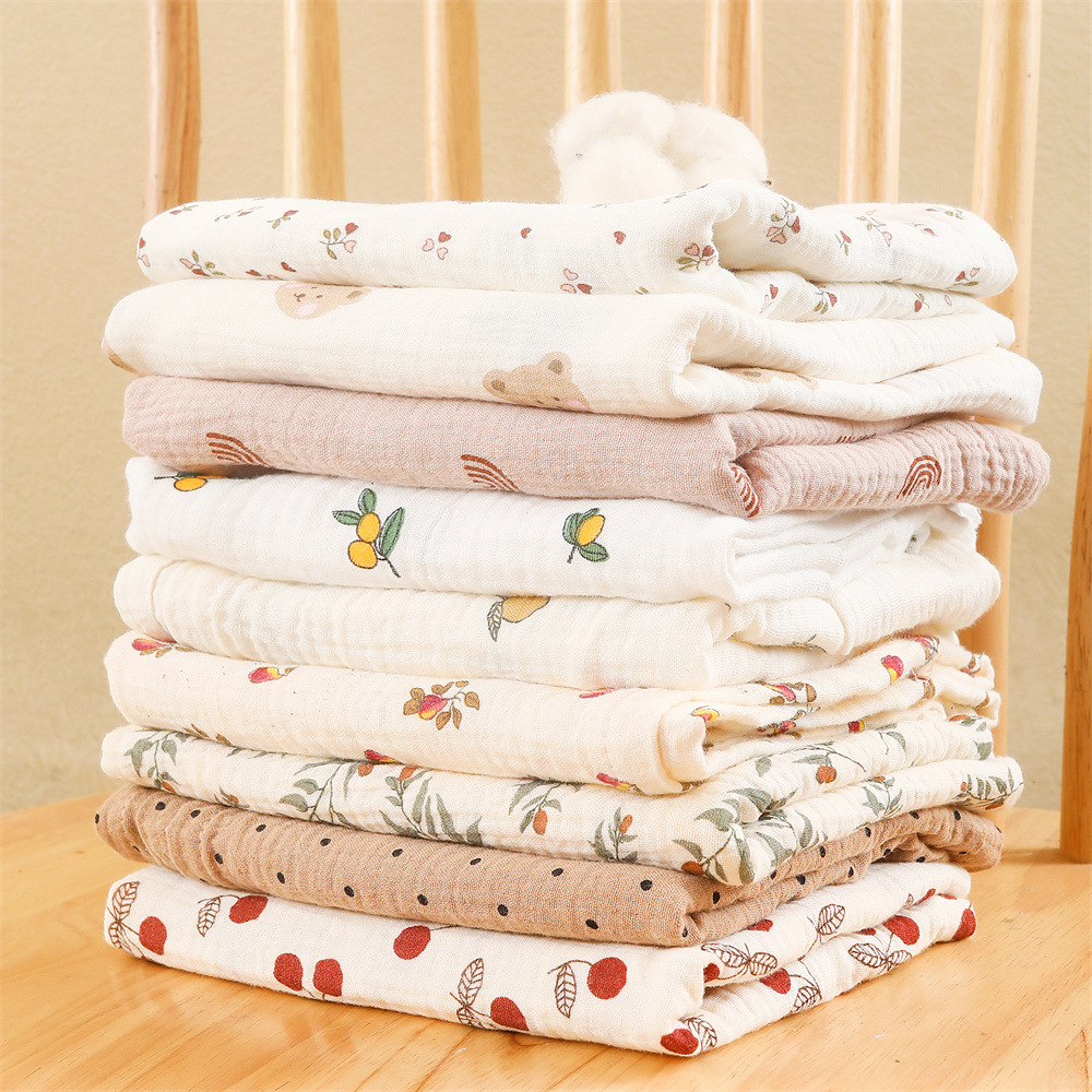 Floral Print Muslin Baby Blanket Cotton Swaddle Diaper Swaddle For New Born Crinkle Fabric Baby Bor 1