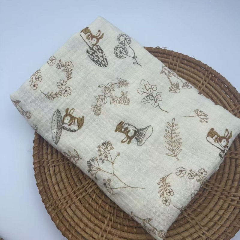 Floral Print Muslin Baby Blanket Cotton Swaddle Diaper Swaddle For New Born Crinkle Fabric Baby Bor 2