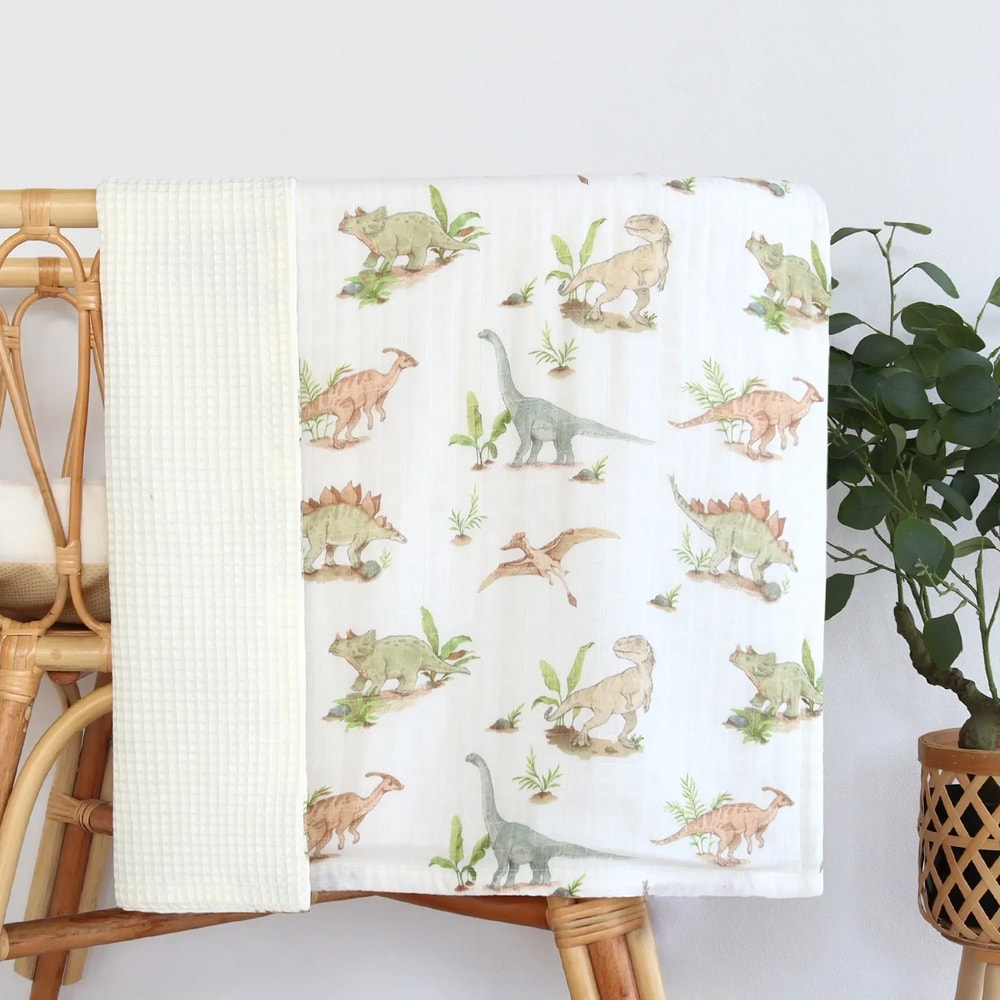 Bamboo Cotton Muslin Swaddle Wrap Blanket Waffle Printed Baby Blanket For Newborn 3