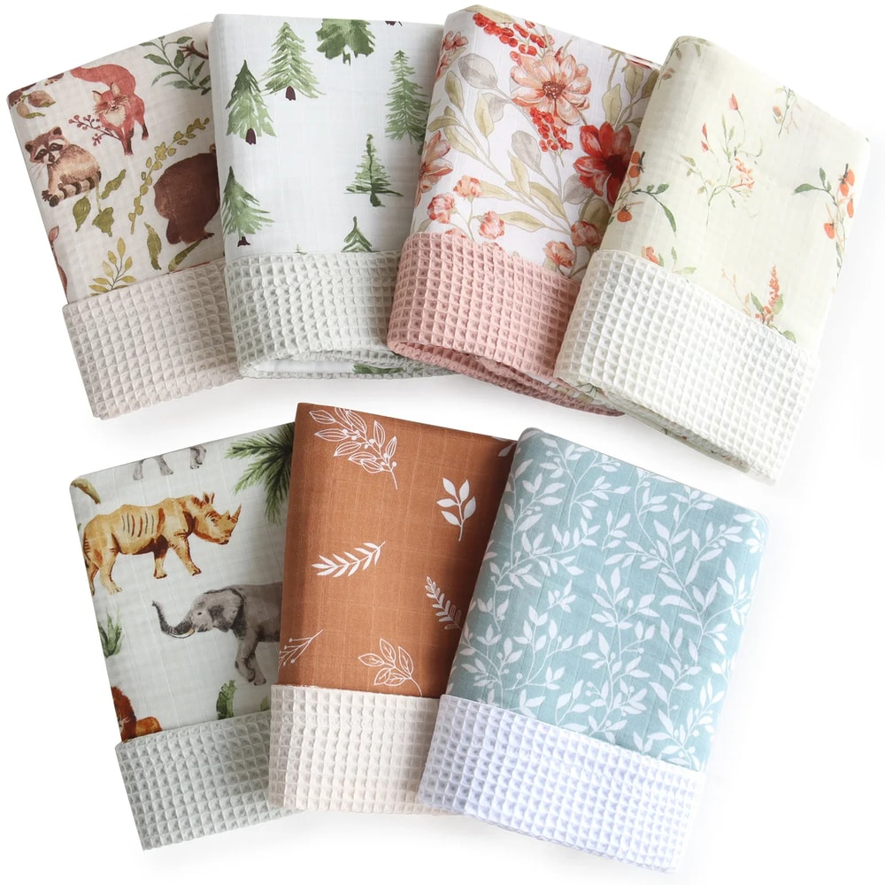 Bamboo Cotton Muslin Swaddle Wrap Blanket Waffle Printed Baby Blanket For Newborn 5