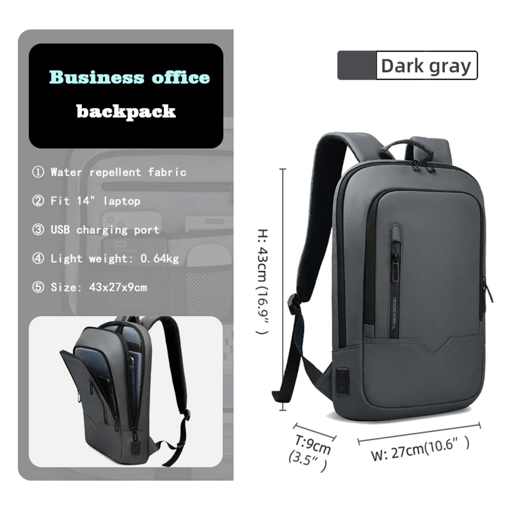 Waterproof Slim Backpack For Men Laptop Bag With USB Charging Minimalist Business Backpack For Trav 2