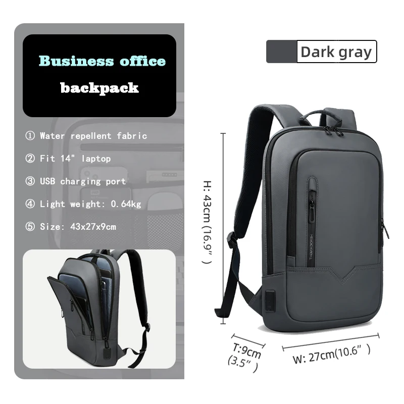 Waterproof Slim Backpack For Men Laptop Bag With USB Charging Minimalist Business Backpack For Trav 2