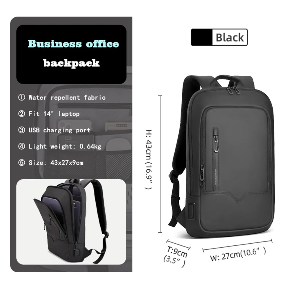 Waterproof Slim Backpack For Men Laptop Bag With USB Charging Minimalist Business Backpack For Trav 3