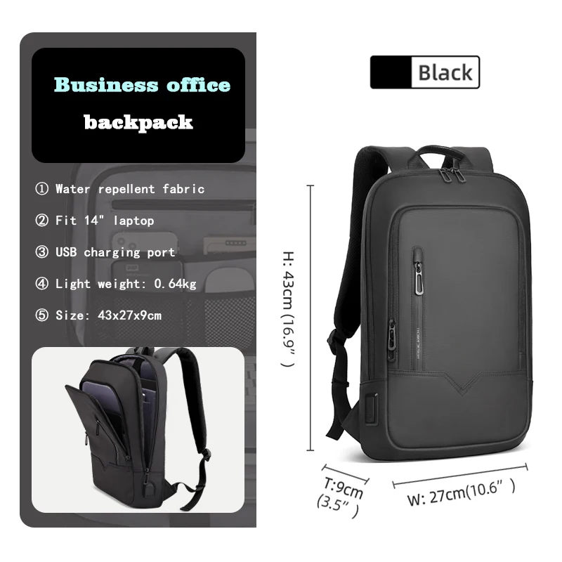 Waterproof Slim Backpack For Men Laptop Bag With USB Charging Minimalist Business Backpack For Trav 3