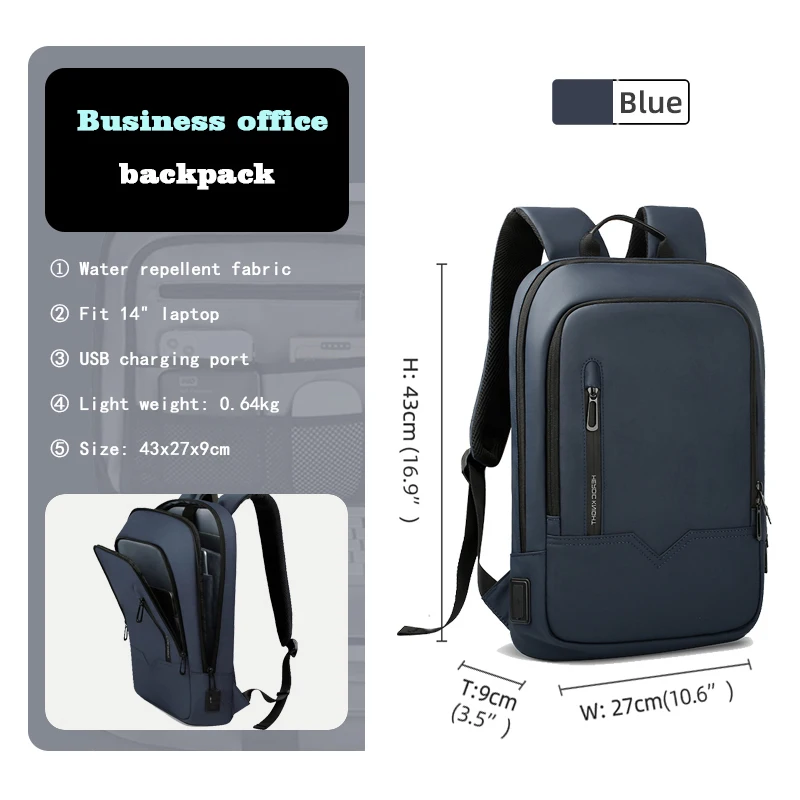 Waterproof Slim Backpack For Men Laptop Bag With USB Charging Minimalist Business Backpack For Trav 1
