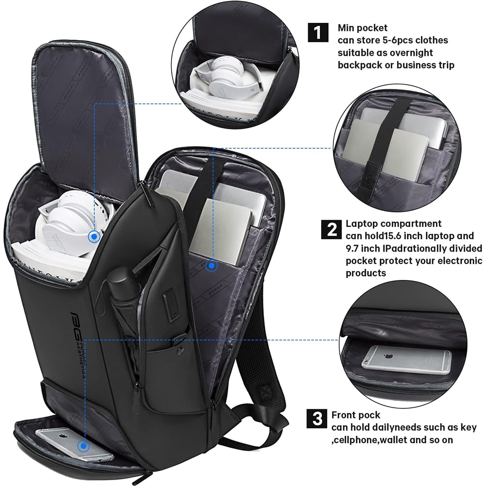 Waterproof Business Backpack With USB Charging Port Fits Laptop Smart Commute Bag For Men 2