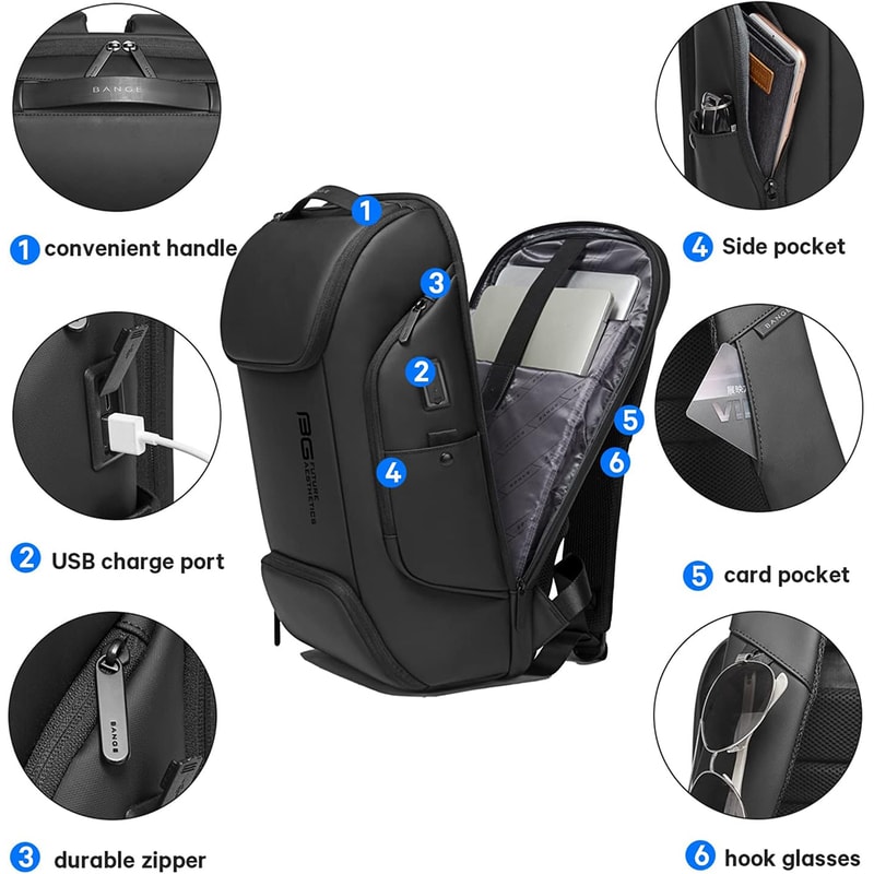 Waterproof Business Backpack With USB Charging Port Fits Laptop Smart Commute Bag For Men 3