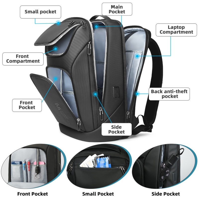 Waterproof Travel Backpack For Men Knight Business Laptop Backpack High Capacity USB Charging Multi 6
