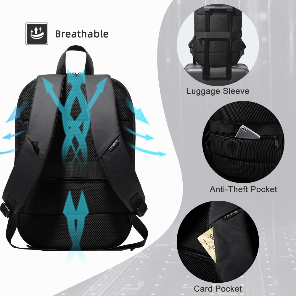 Waterproof Mens Business Backpack Travel Laptop Bag Expandable USB Charging Multifunctional Backpac 3