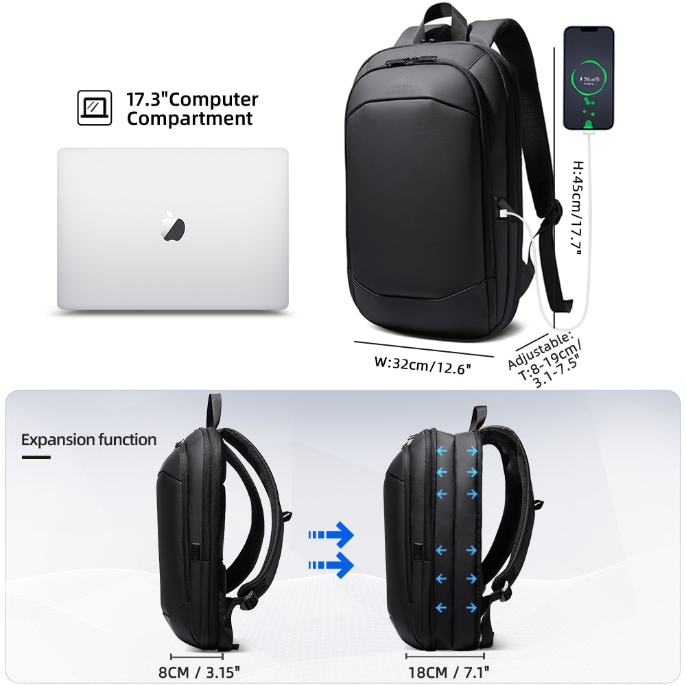 Waterproof Mens Business Backpack Travel Laptop Bag Expandable USB Charging Multifunctional Backpac 4