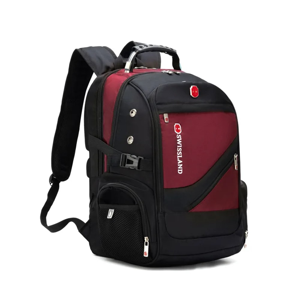 New Mens Business Backpack Large Capacity Travel Laptop Bag Double Shoulder Bookbag Oxford Cloth Pu 5
