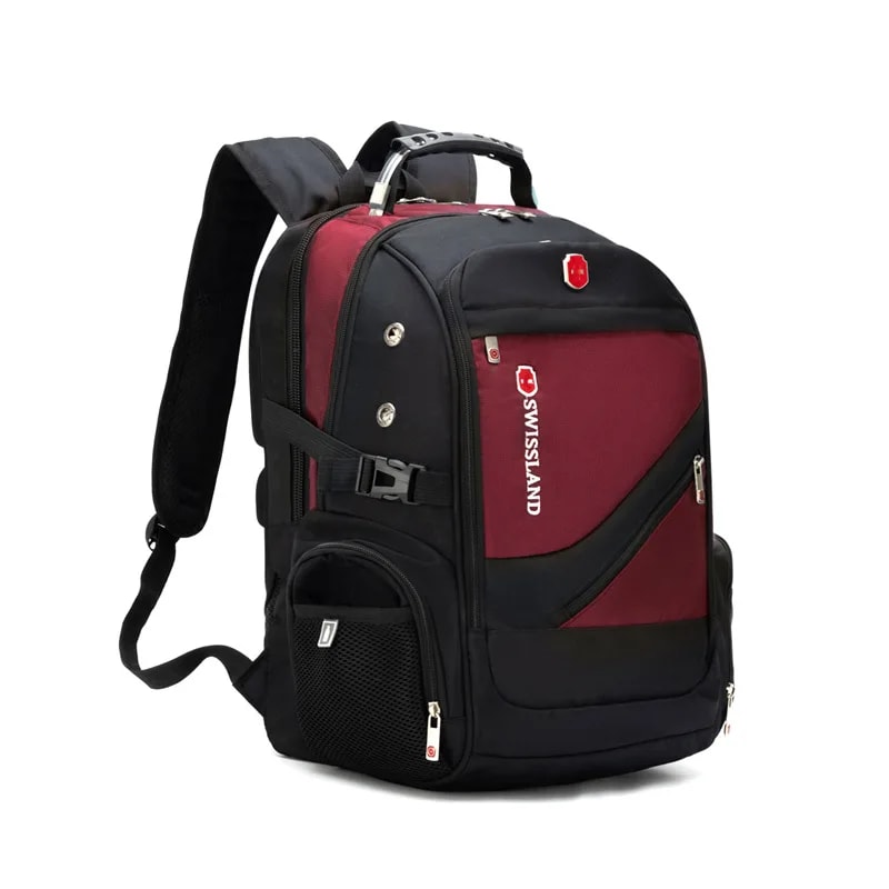 New Mens Business Backpack Large Capacity Travel Laptop Bag Double Shoulder Bookbag Oxford Cloth Pu 5