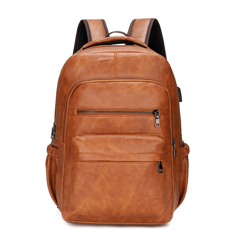 PU Leather Backpack Men High Quality USB Charging Bag Large Laptop Backpack For Teenagers Boys Scho 3