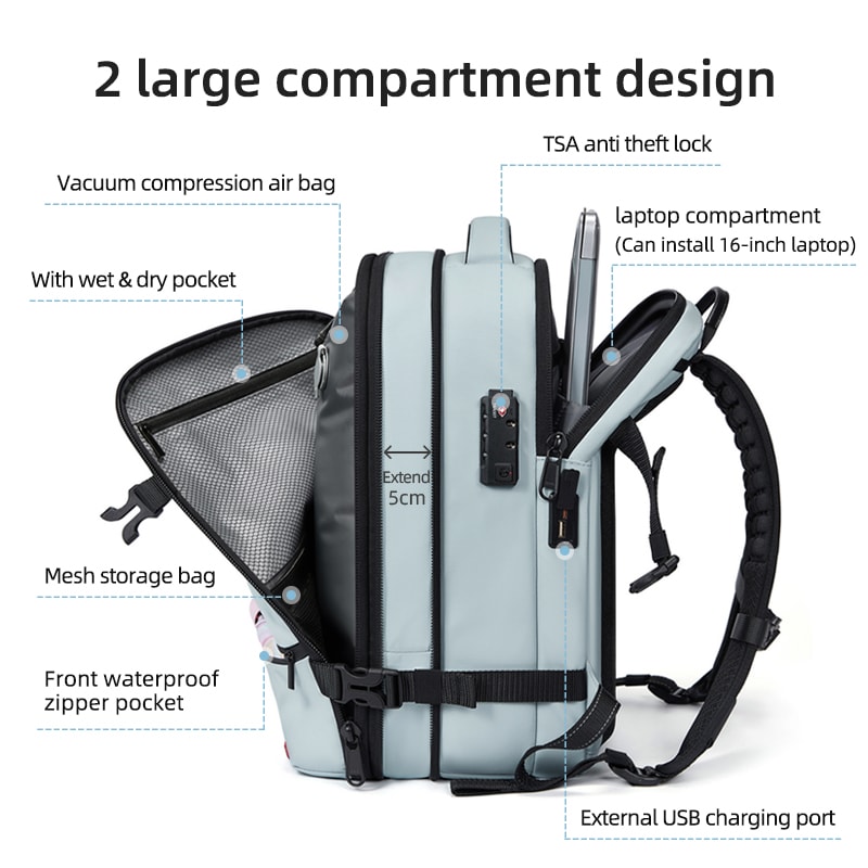 Travel Women Backpack Vacuum Compression 16 Inch Laptop Backpack USB Charging School Backpack 5