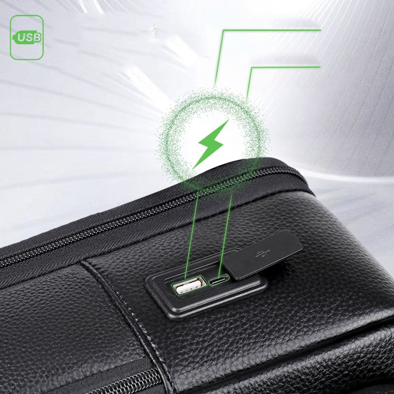 Large Capacity Genuine Leather Backpack for Men, Laptop USB Charge, Anti-Theft Waterproof Travel Bag for Men