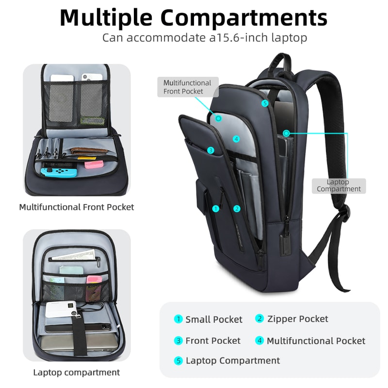 Stylish Men Knight Multifunctional Laptop Backpack Classic USB Charging Waterproof Slim Business Wo