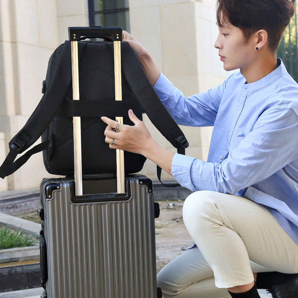 Mens Large Capacity Casual Backpack Waterproof Zipper Daypack Secure Password Lock USB Charging Po 1