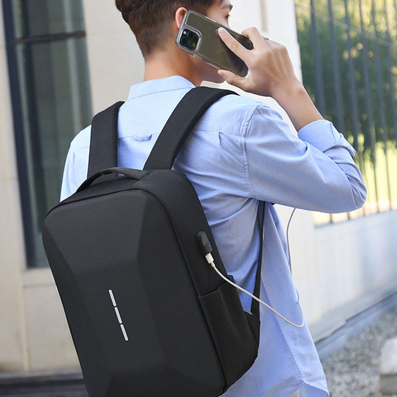 Mens Large Capacity Casual Backpack Waterproof Zipper Daypack Secure Password Lock USB Charging Po 0