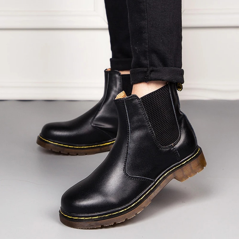 Breathable Leather Ankle Boots for Unisex, Smooth Platform Chelsea Boots for Women and Men, Stylish Platform Boots