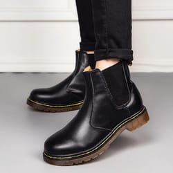 breathable leather ankle boots for unisex, smooth platform chelsea boots for women and men, stylish platform boots
