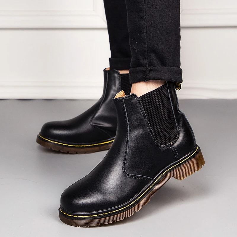 Breathable Leather Ankle Boots for Unisex, Smooth Platform Chelsea Boots for Women and Men, Stylish Platform Boots