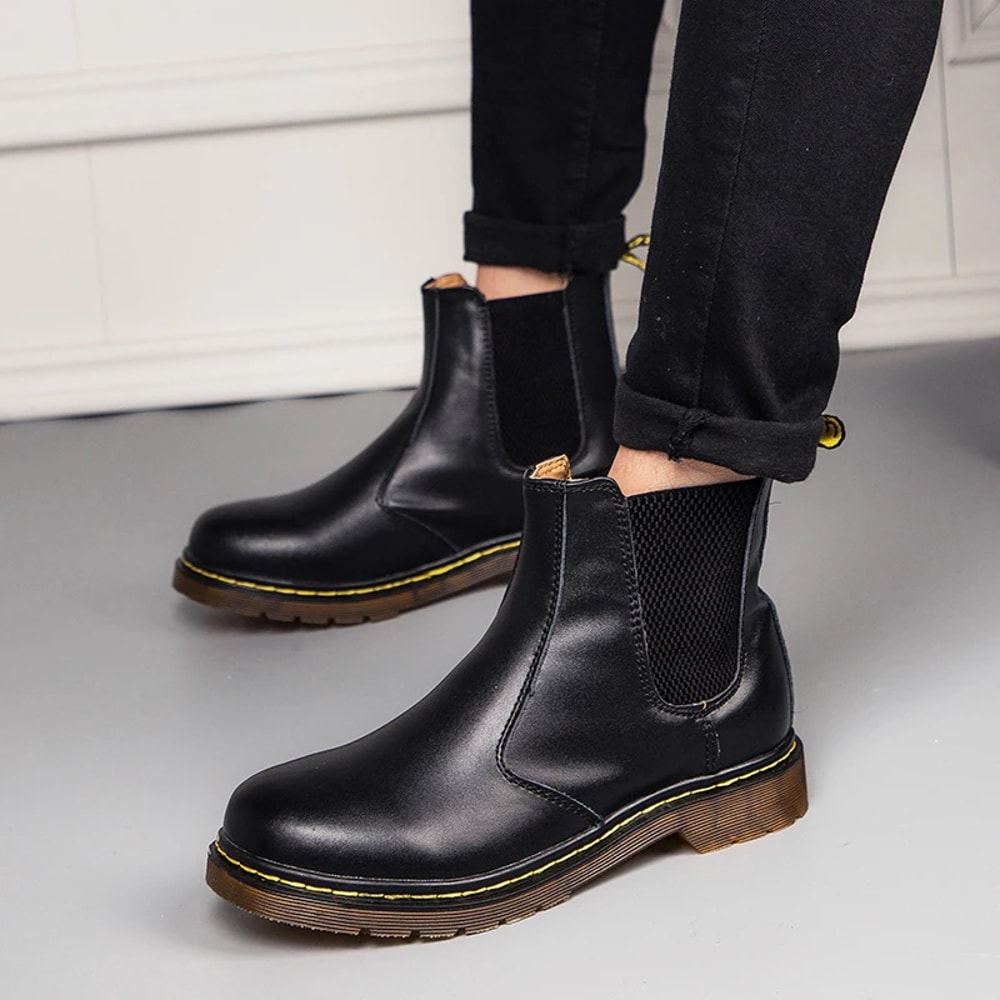 Breathable Leather Ankle Boots for Unisex, Smooth Platform Chelsea Boots for Women and Men, Stylish Platform Boots