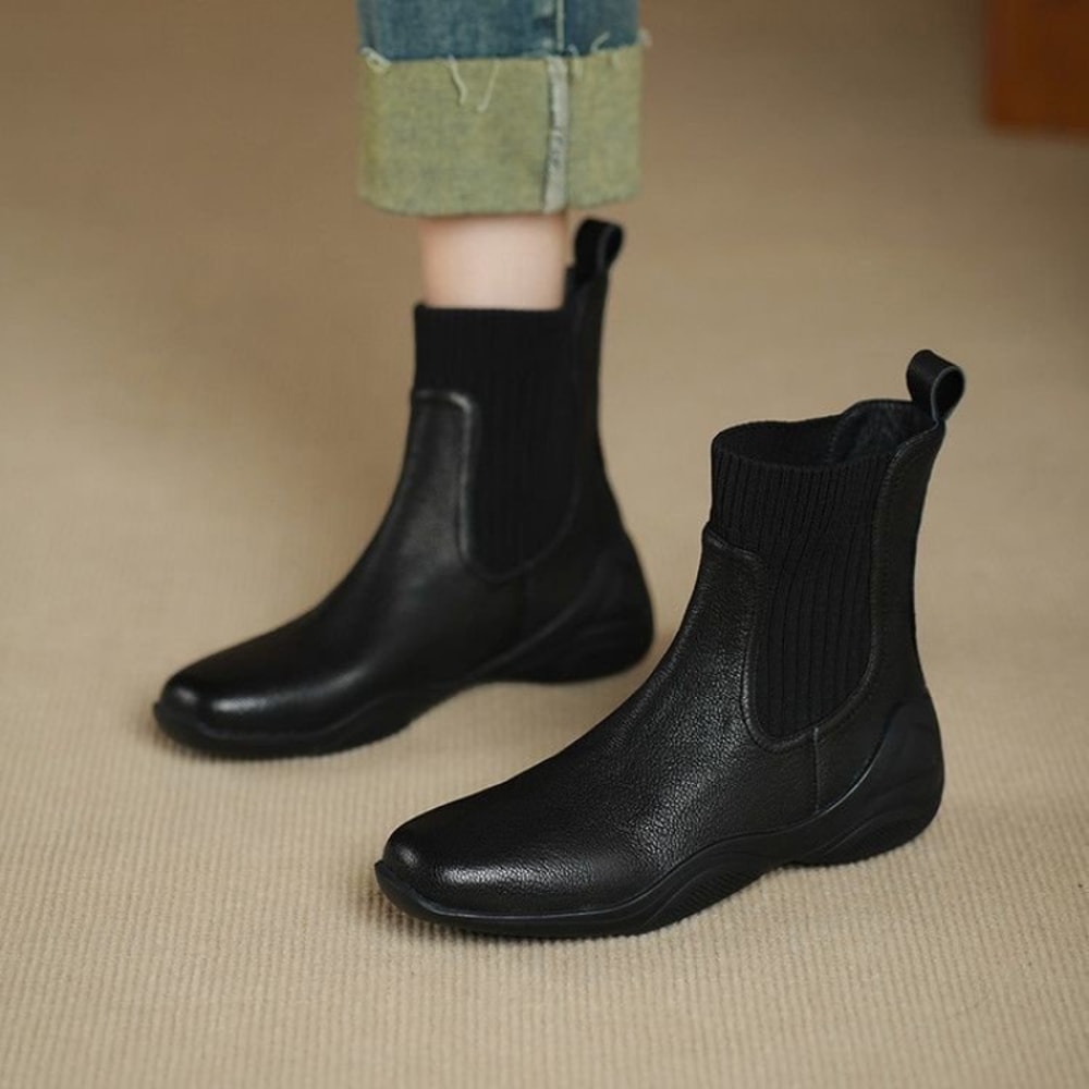 Stretch Sock Boots for Autumn/Winter, Comfortable Women's Soft Leather Chelsea Boots, Fashion Boots with Flexible Sole