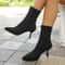 Luxury Stretch Fabric Chelsea Boots Women Spring Autumn Ankle Boots SlipOn Sexy Pointed Toe High He