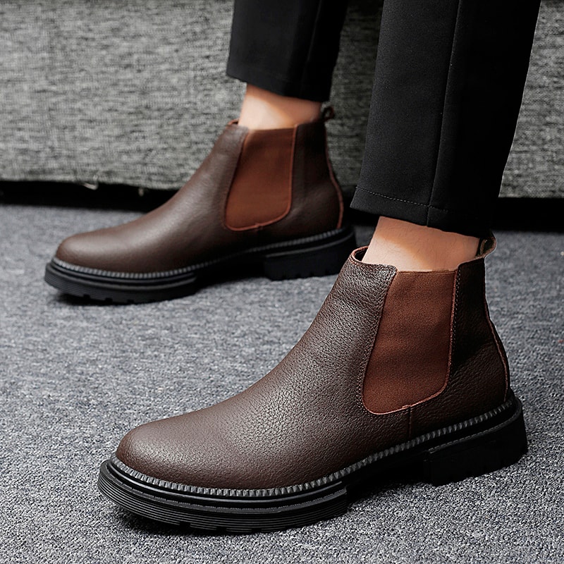 HighQuality Genuine Leather Men Chelsea Boots SlipOn Casual Footwear Vintage Ankle Boots 2
