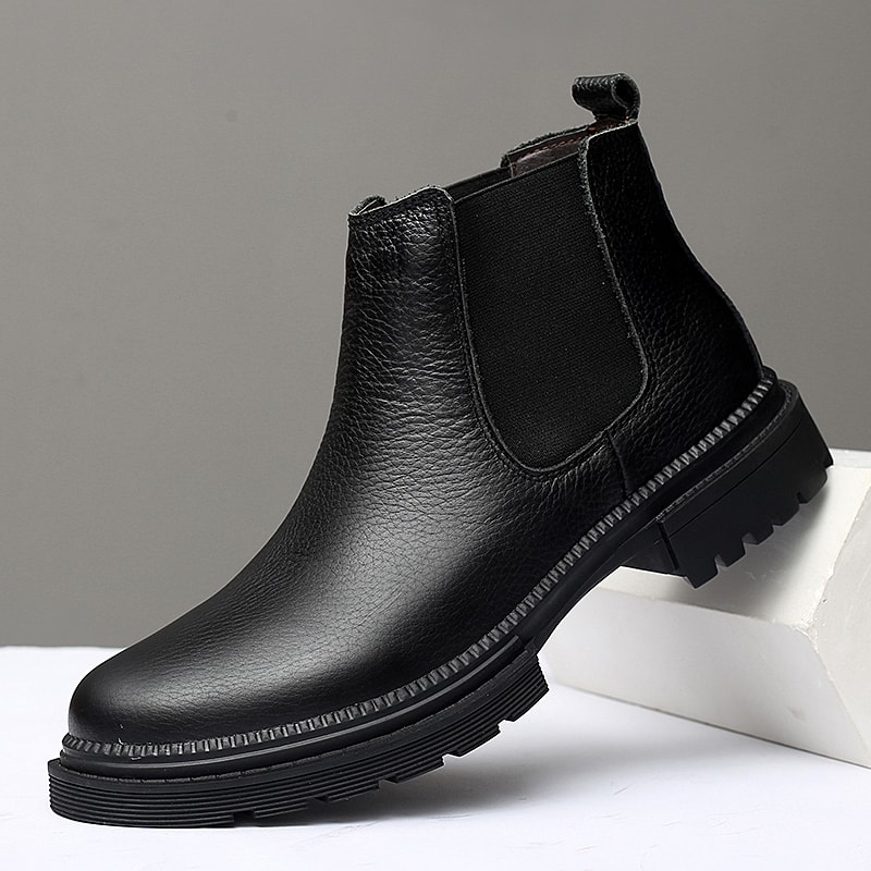 HighQuality Genuine Leather Men Chelsea Boots SlipOn Casual Footwear Vintage Ankle Boots 8