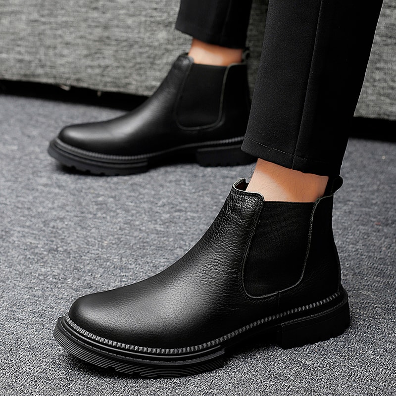 HighQuality Genuine Leather Men Chelsea Boots SlipOn Casual Footwear Vintage Ankle Boots 7