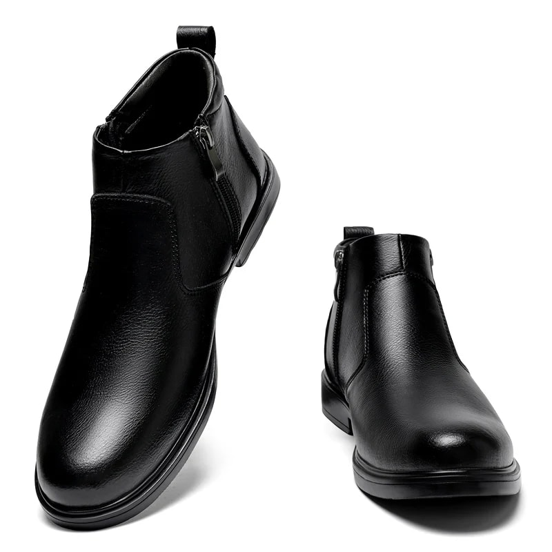 Genuine Leather Mens Winter Plush Chelsea Boots Fashion Brogue Style Ankle Boots Snow Botas Walking 0