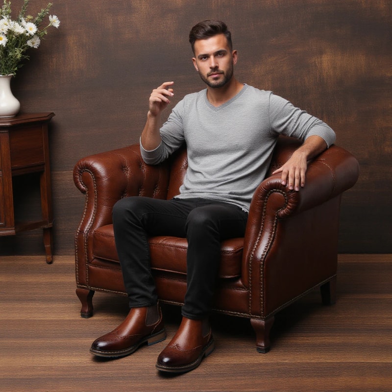 Fashion Leather Chelsea Boots Comfortable Classical Brogue Men Boots Stylish Footwear For All Occas 0