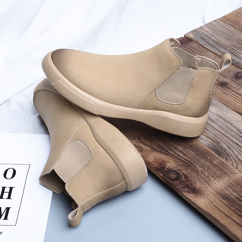 Men Winter Leather Ankle Boots With Fur NoSlip High Top Chelsea Boots Casual Work Shoes For Outdoor 2