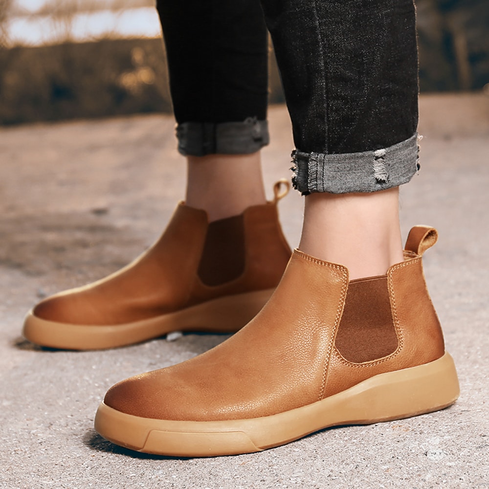 Men Winter Leather Ankle Boots With Fur NoSlip High Top Chelsea Boots Casual Work Shoes For Outdoor 3