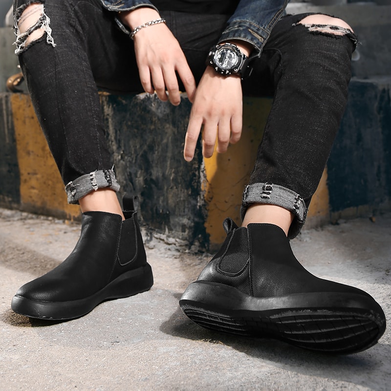 Men Winter Leather Ankle Boots With Fur NoSlip High Top Chelsea Boots Casual Work Shoes For Outdoor 4