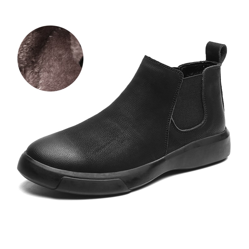 Men Winter Leather Ankle Boots With Fur NoSlip High Top Chelsea Boots Casual Work Shoes For Outdoor 5