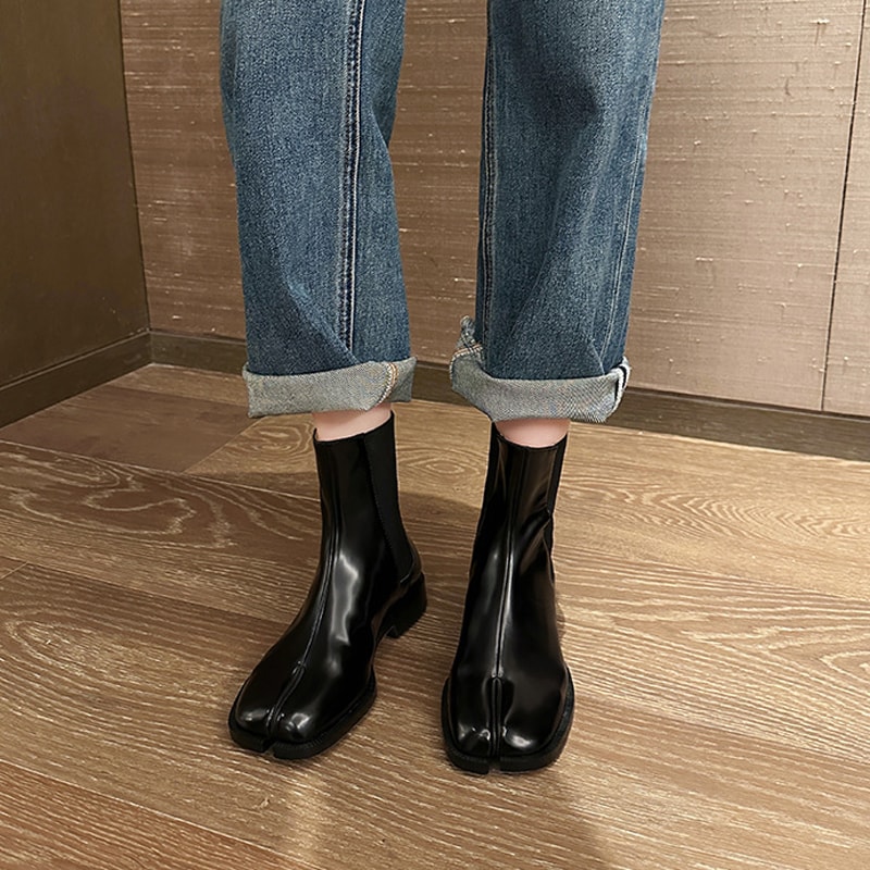 Retro Split Toe Ankle Boots Shiny Matte Leather Tabi Shoes Ninja Chelsea Botas Mujer 7