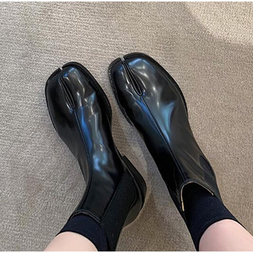 Retro Split Toe Ankle Boots Shiny Matte Leather Tabi Shoes Ninja Chelsea Botas Mujer 1