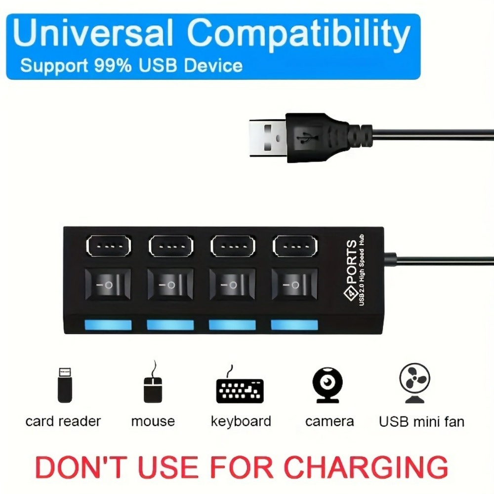 Power Adapter With ONOFF Switch USB Hub Splitter Multiple Expander HUB For PC Laptop MacBook 7