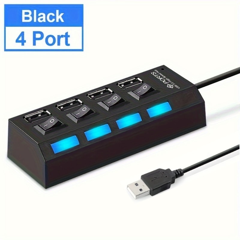 Power Adapter With ONOFF Switch USB Hub Splitter Multiple Expander HUB For PC Laptop MacBook 1